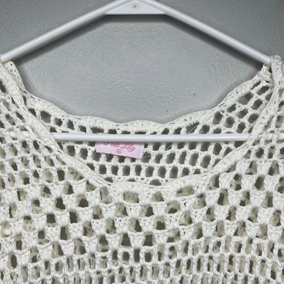 Women's White Crochet Knit Dress Cover-Up Long Sleeve Sz XL Beach Boho Festival - Picture 3 of 11